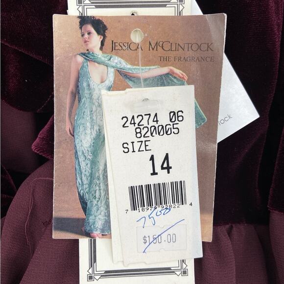 NWT Vintage Jessica McClintock‎ Long Sleeve Velvet Maxi Dress Bridal Size 14 - Picture 8 of 8